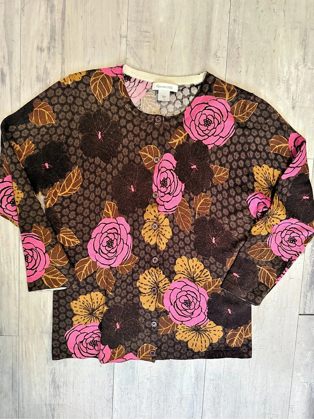 Garnet Hill Floral Button Front Brown & Pink Size Small